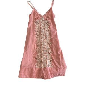 2/$25 Festival Coachella Aryeh baby doll pink dress 100% cotton w/ Lace